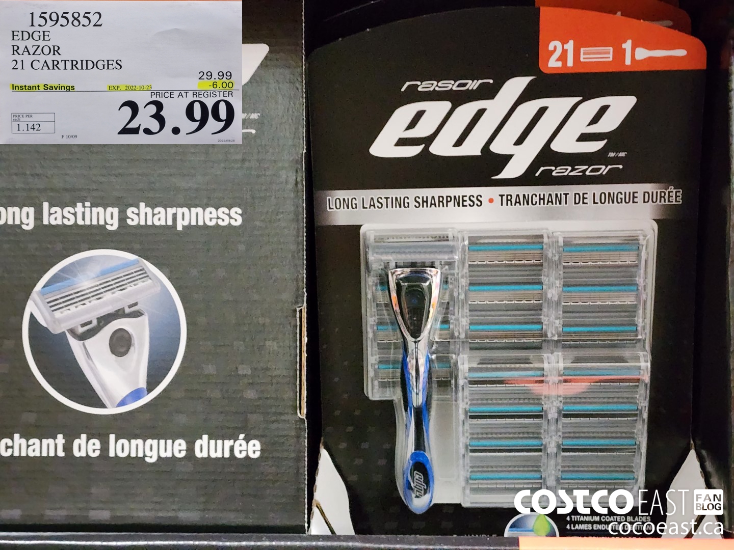 1595852 EDGE RAZOR 21 CARTRIDGES ($6.00 INSTANT SAVINGS EXPIRES ON 2022-10-23) $23.99
