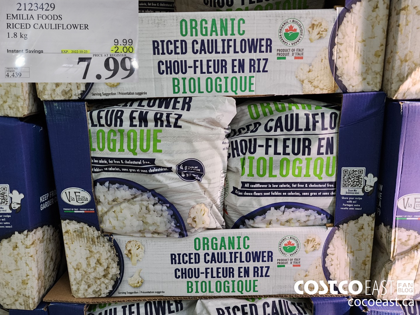 2123429 EMILIA FOODS RICED CAULIFLOWER 1.3 kg ($2.00 INSTANT SAVINGS EXPIRES ON 2022-10-23) $7.99