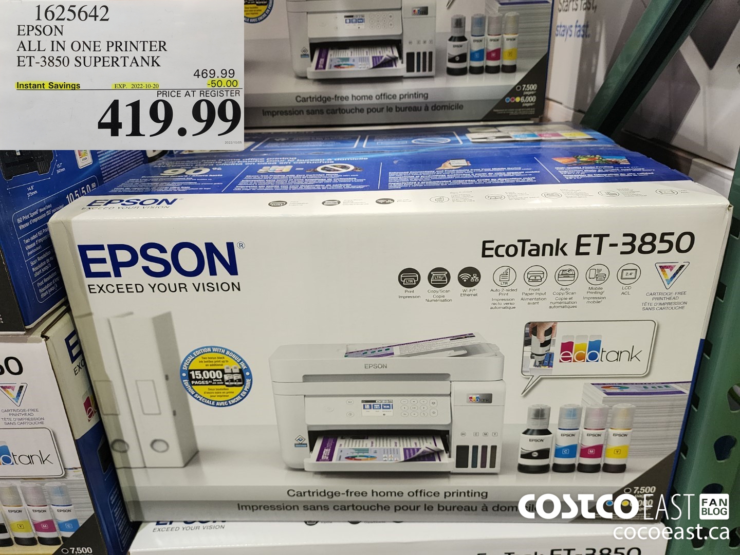 1625642 EPSON ALL IN ONE PRINTER ET-3850 Supertank ($50.00 INSTANT SAVINGS EXPIRES ON 2022-10-20) $419.99