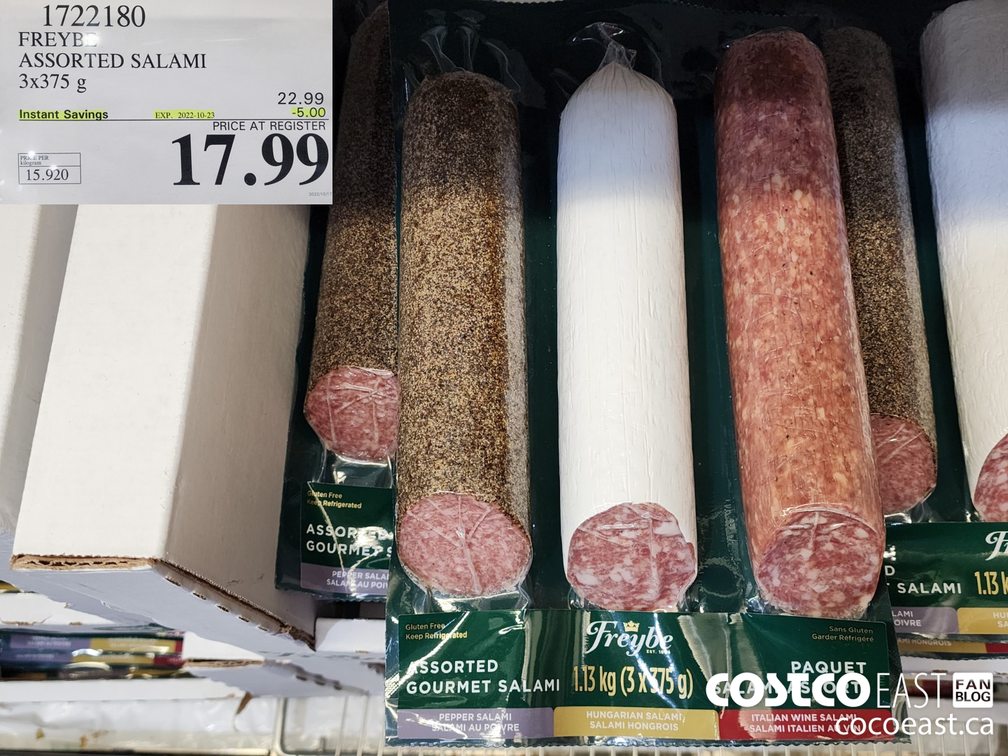 1722180 FREYBE ASSORTED SALAMI 3x375 g ($5.00 INSTANT SAVINGS EXPIRES ON 2022-10-23) $17.99