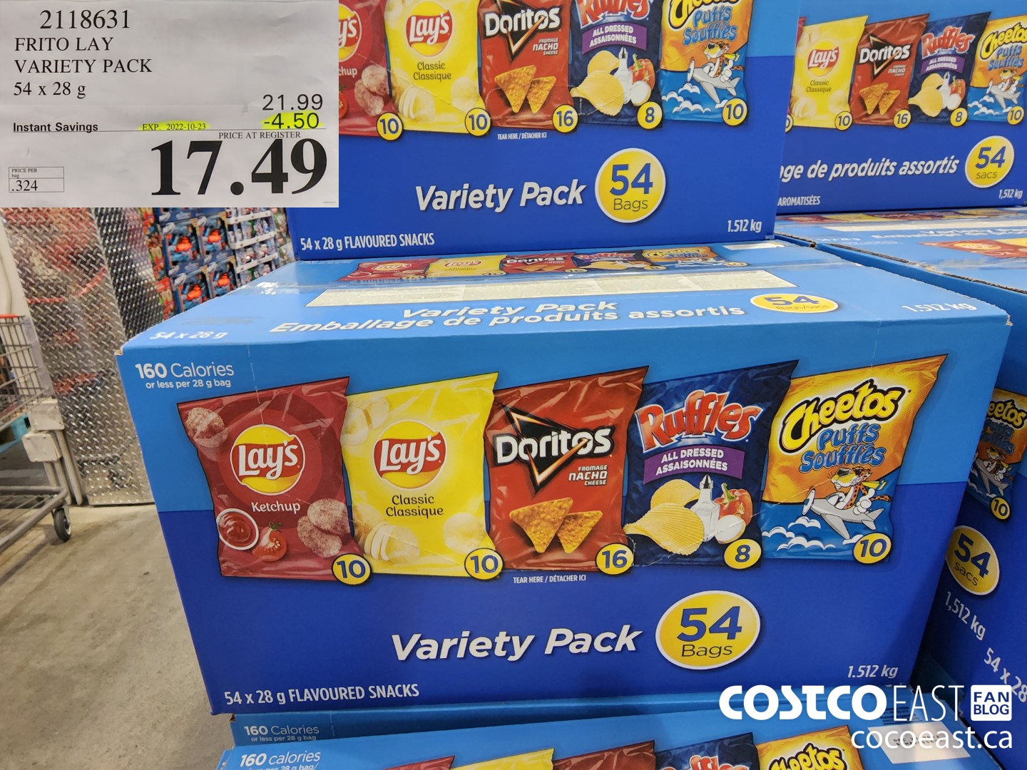 2118631 FRITO LAY VARIETY PACK 54 x 28 g ($4.50 INSTANT SAVINGS EXPIRES ON 2022-10-23) $17.49
