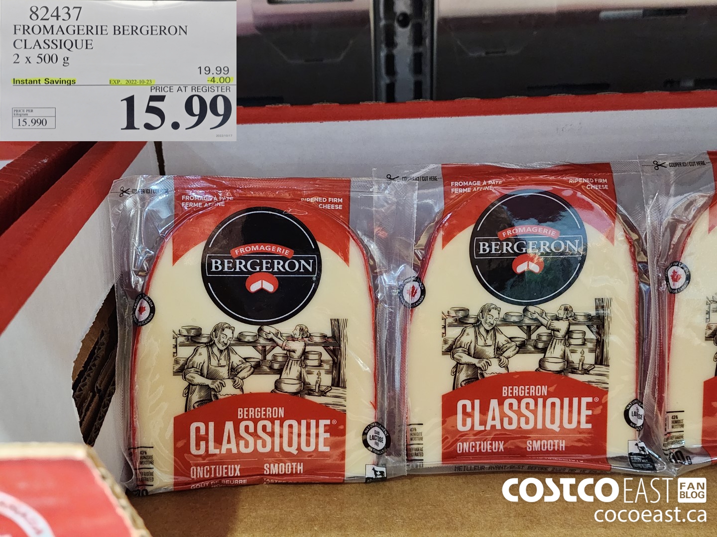 82437 FROMAGERIE BERGERON CLASSIC 2 x 500 g ($4.00 INSTANT SAVINGS EXPIRES ON 2022-10-23) $15.99