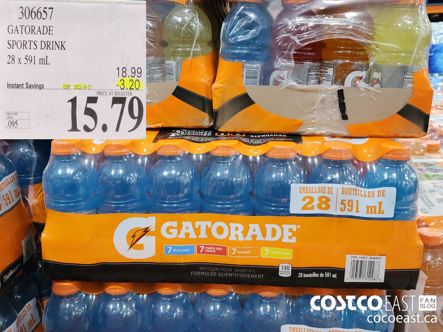 306657 GATORADE ASSORTED SPORTS DRINK 28 x 591 mL ($3.20 INSTANT SAVINGS EXPIRES ON 2022-10-17) $15.79