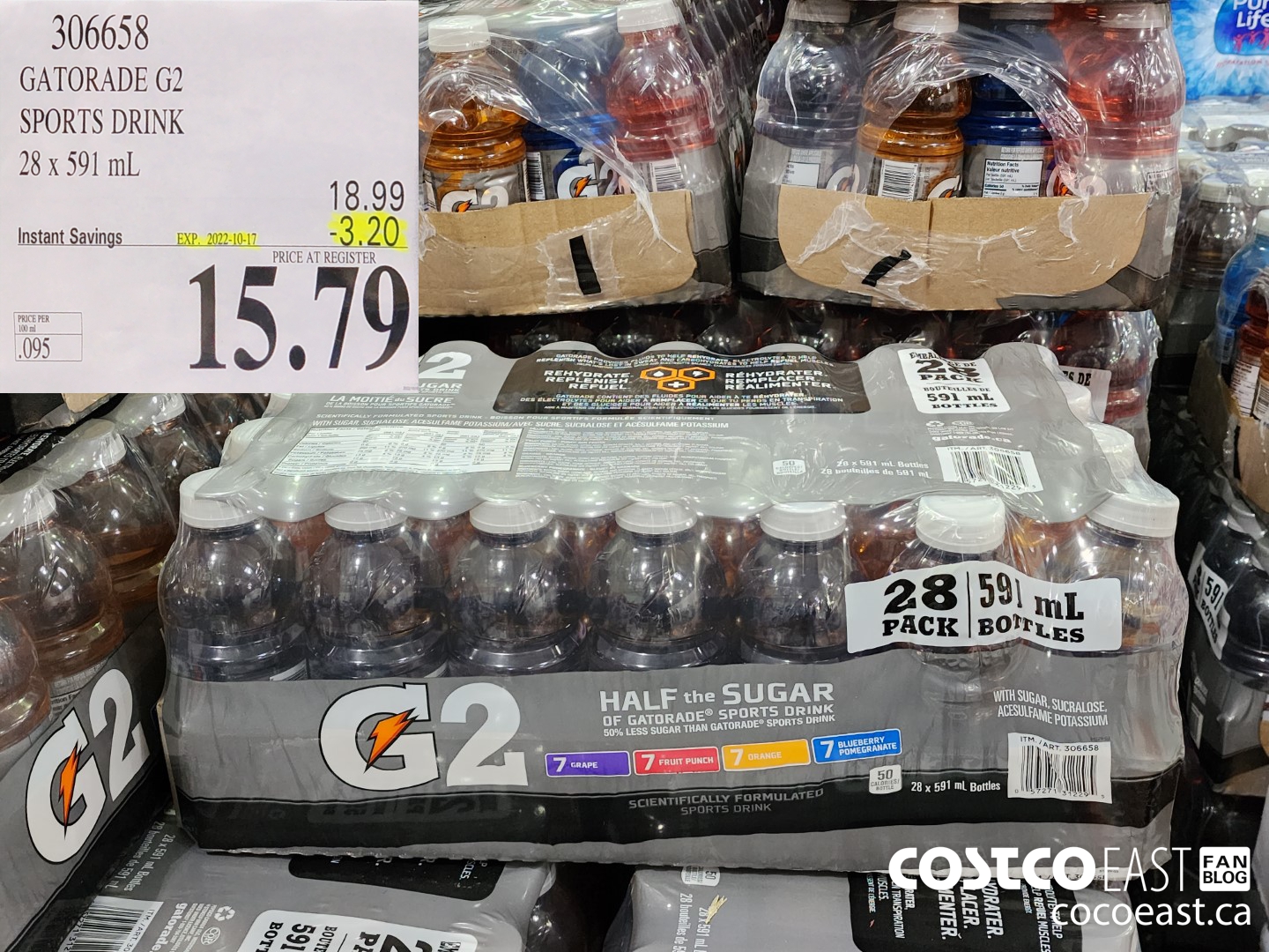 306658 GATORADE G2 SPORTS DRINK 28 x 591 mL ($3.20 INSTANT SAVINGS EXPIRES ON 2022-10-17) $15.79