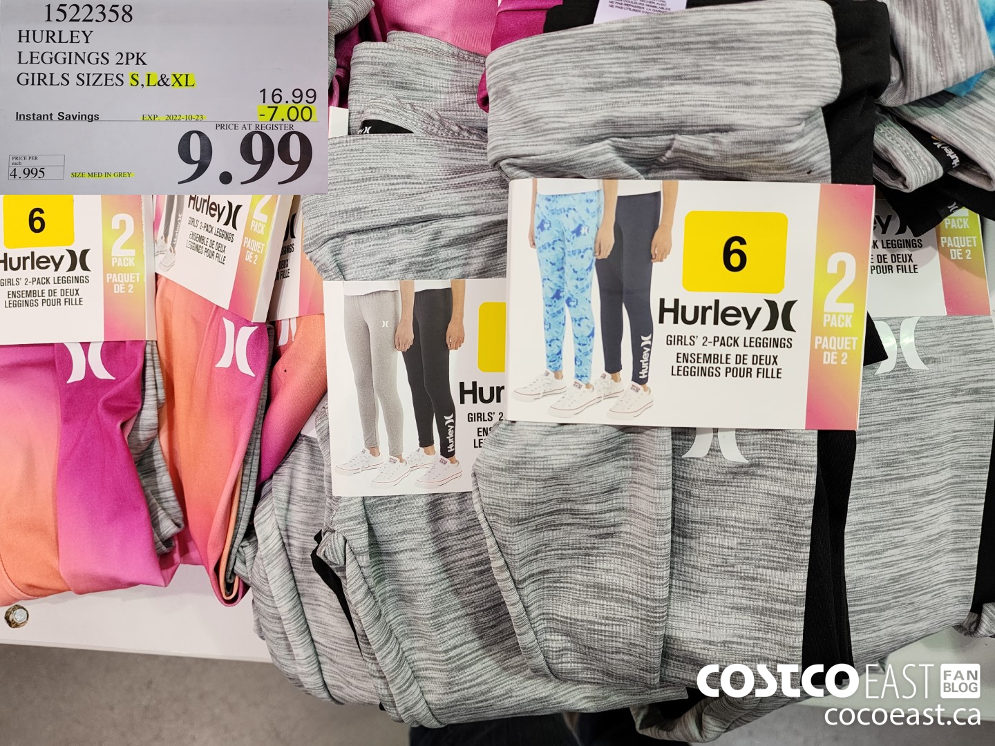 1522358 HURLEY LEGGINGS 2PK GIRLS SIZES S, L & XL ($7.00 INSTANT SAVINGS EXPIRES ON 2022-10-23) $9.99