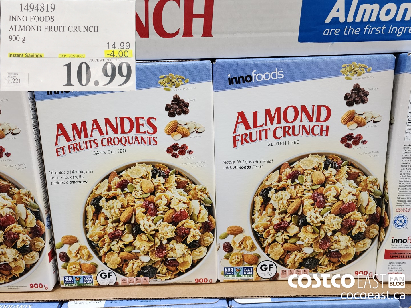 1494519 INNO FOODS ALMOND FRUIT CRUNCH 900 g ($4.00 INSTANT SAVINGS EXPIRES ON 2022-10-23) $10.99