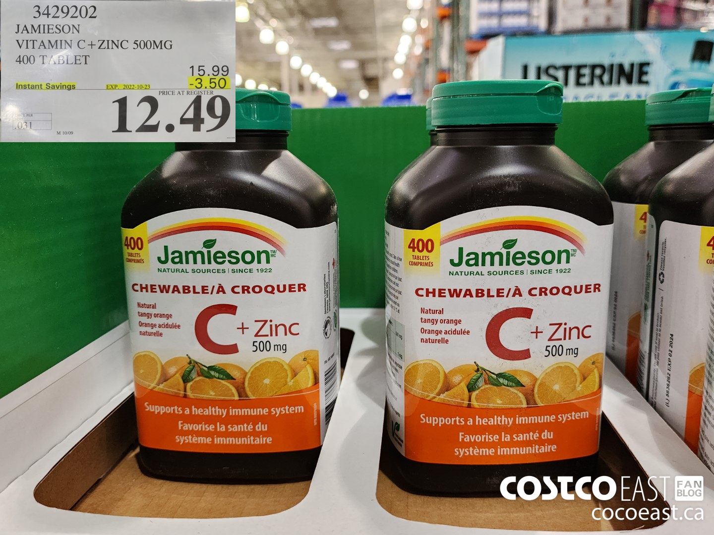 3429202 JAMIESON VITAMIN C+ZINC 500MG 400 TABLET ($3.50 INSTANT SAVINGS EXPIRES ON 2022-10-23) $12.49