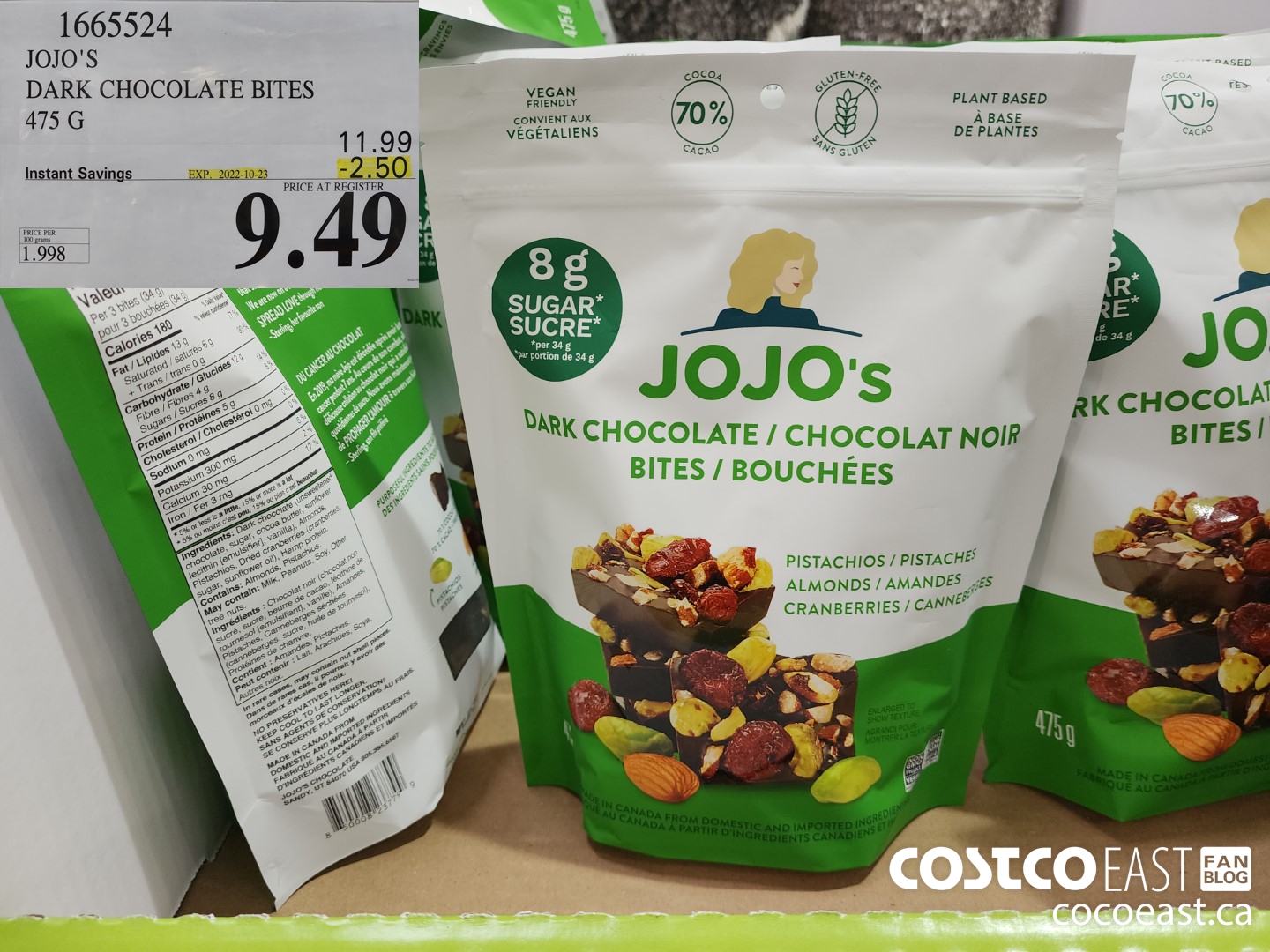 1665524 JOJO'S DARK CHOCOLATE BITES 475 G ($2.50 INSTANT SAVINGS EXPIRES ON 2022-10-23) $9.49