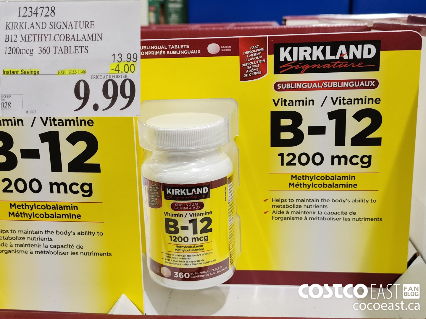 1234728 KIRKLAND SIGNATURE B12 METHYLCOBALAMIN 1200mcg 360 TABLETS ($4.00 INSTANT SAVINGS EXPIRES ON 2022-11-06) $9.99