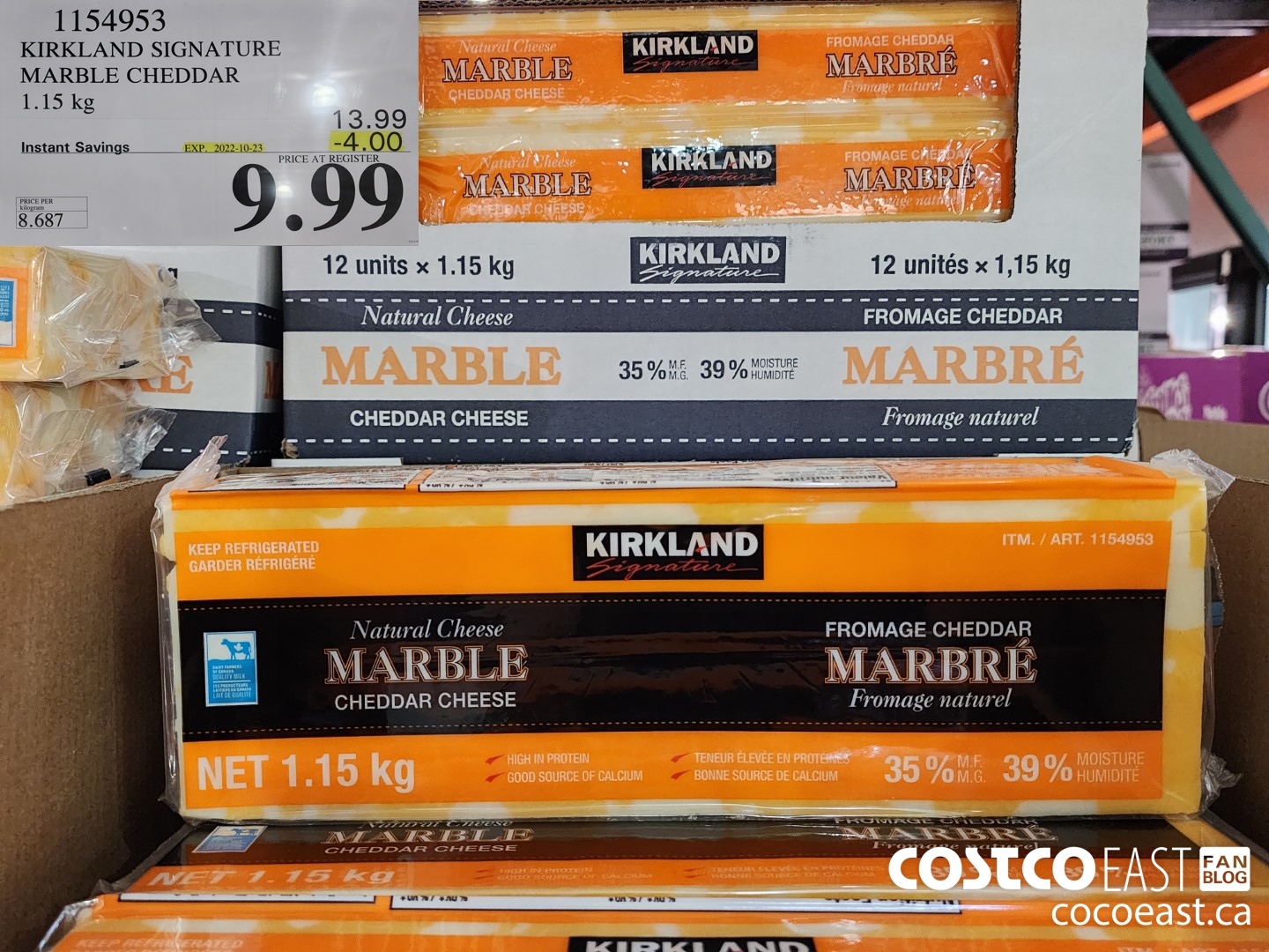 1154953 KIRKLAND SIGNATURE MARBLE CHEDDAR 1.15 KG ($4.00 INSTANT SAVINGS EXPIRES ON 2022-10-23) $9.99