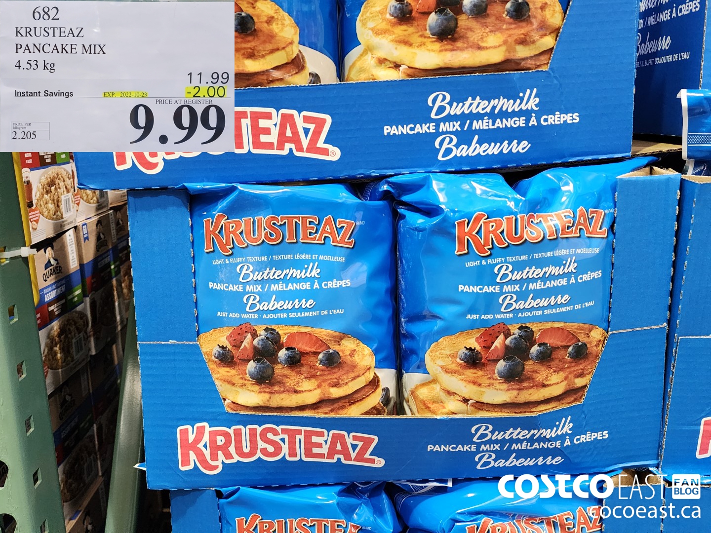 682 KRUSTEAZ PANCAKE MIX 4.53KG ($2.00 INSTANT SAVINGS EXPIRES ON 2022-10-23) $9.99