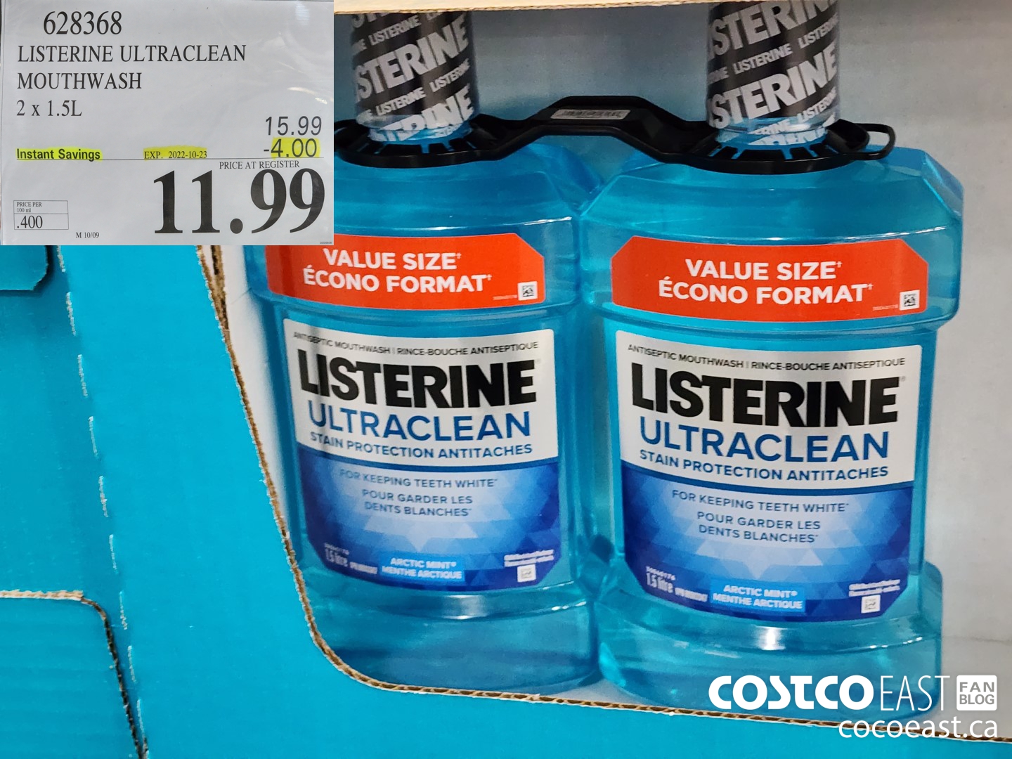 628368 LISTERINE ULTRACLEAN MOUTHWASH 2% 1.5L ($4.50 INSTANT SAVINGS EXPIRES ON 2022-10-23) $11.99