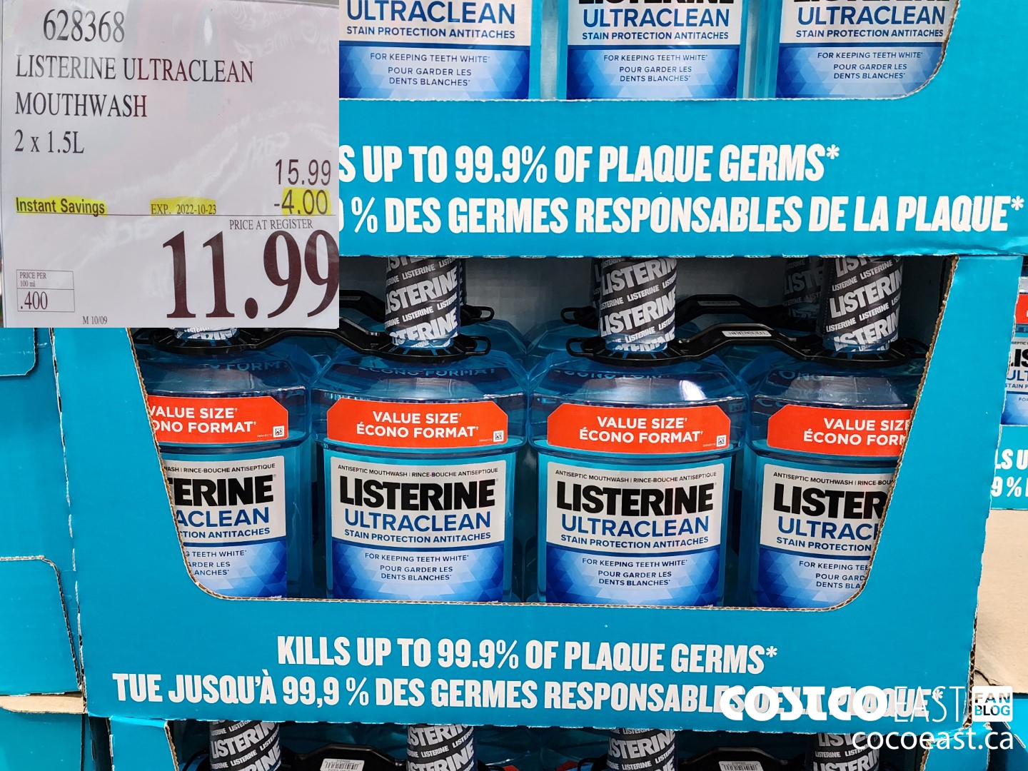 628368 LISTERINE ULTRACLEAN MOUTHWASH 2 X 1.5L ($4.00 INSTANT SAVINGS EXPIRES ON 2022-10-23) $11.99