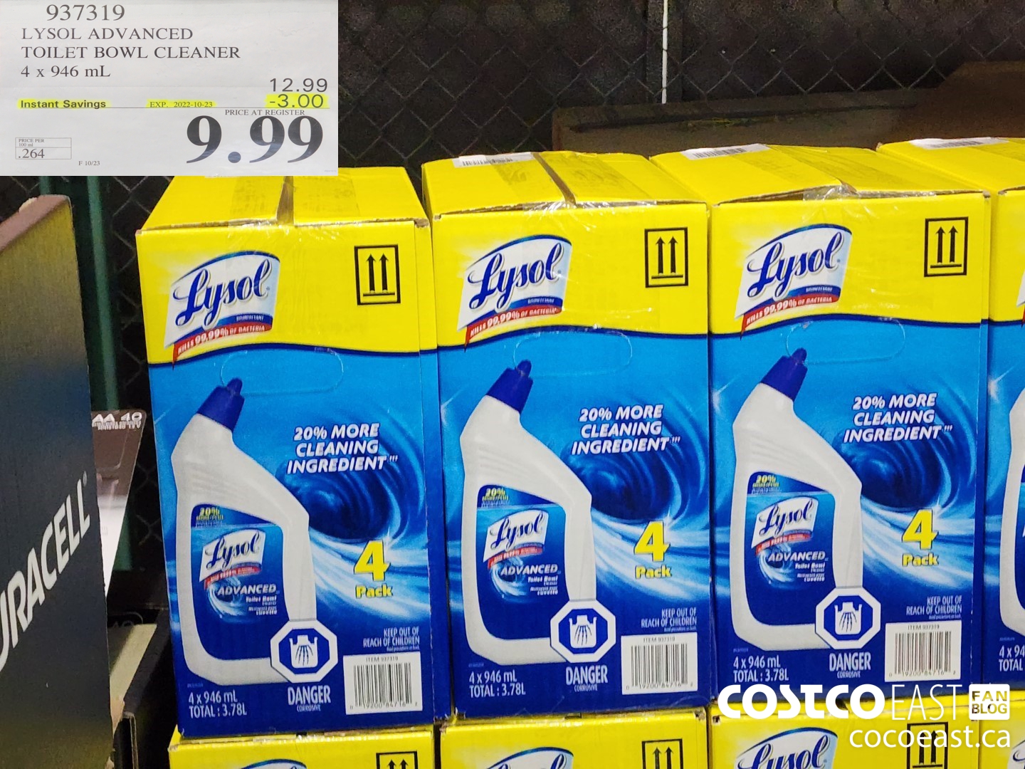 937319 LYSOL ADVANCED TOILET BOWL CLEANER 4 X 946 ML ($3.00 INSTANT SAVINGS EXPIRES ON 2022-10-23) $9.99