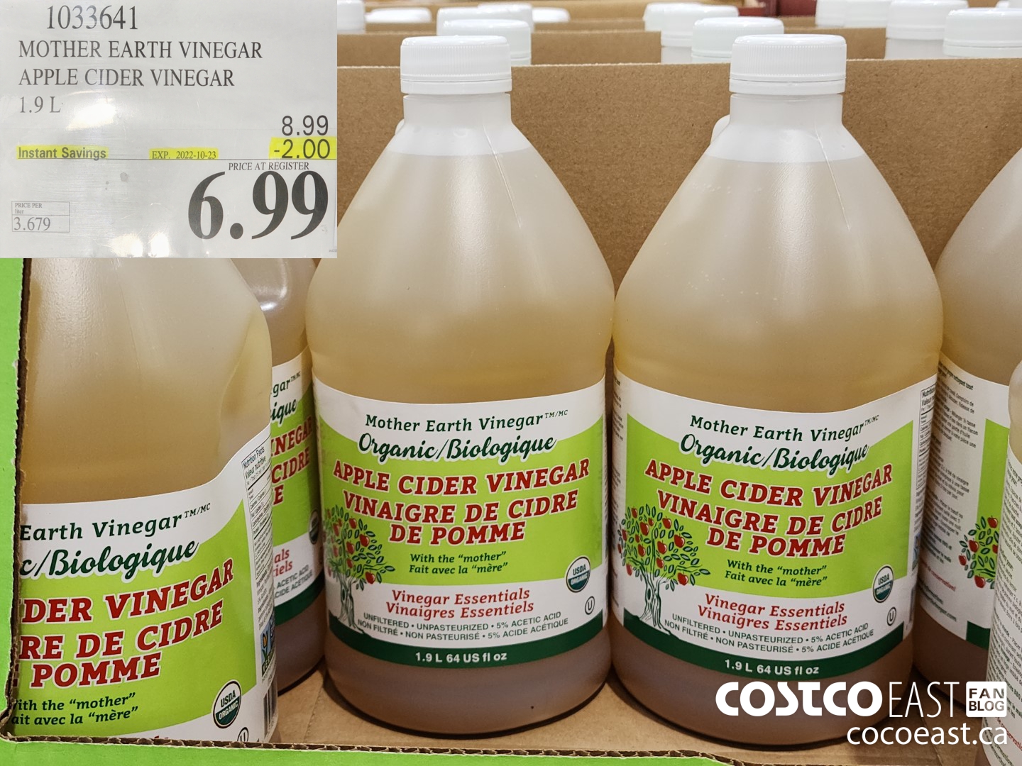 1033641 MOTHER EARTH VINEGAR APPLE CIDER VINEGAR 1.9 L ($2.00 INSTANT SAVINGS EXPIRES ON 2022-10-23) $6.99