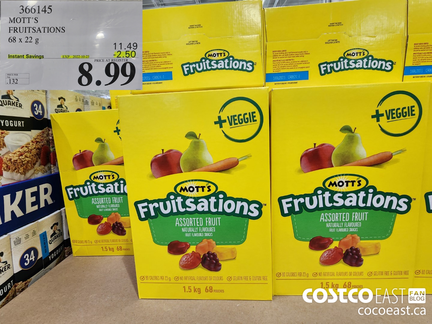 366145 MOTT'S FRUITSATIONS 68 x 22 G ($2.50 INSTANT SAVINGS EXPIRES ON 2022-10-23) $8.99
