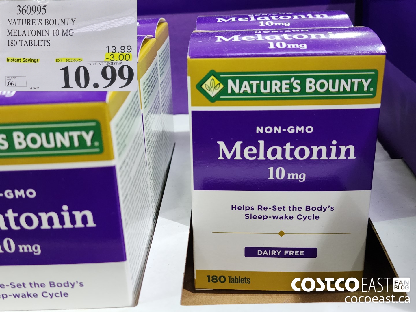 360995 NATURE'S BOUNTY MELATONIN 10 MG 180 TABLETS ($3.00 INSTANT SAVINGS EXPIRES ON 2022-10-23) $10.99