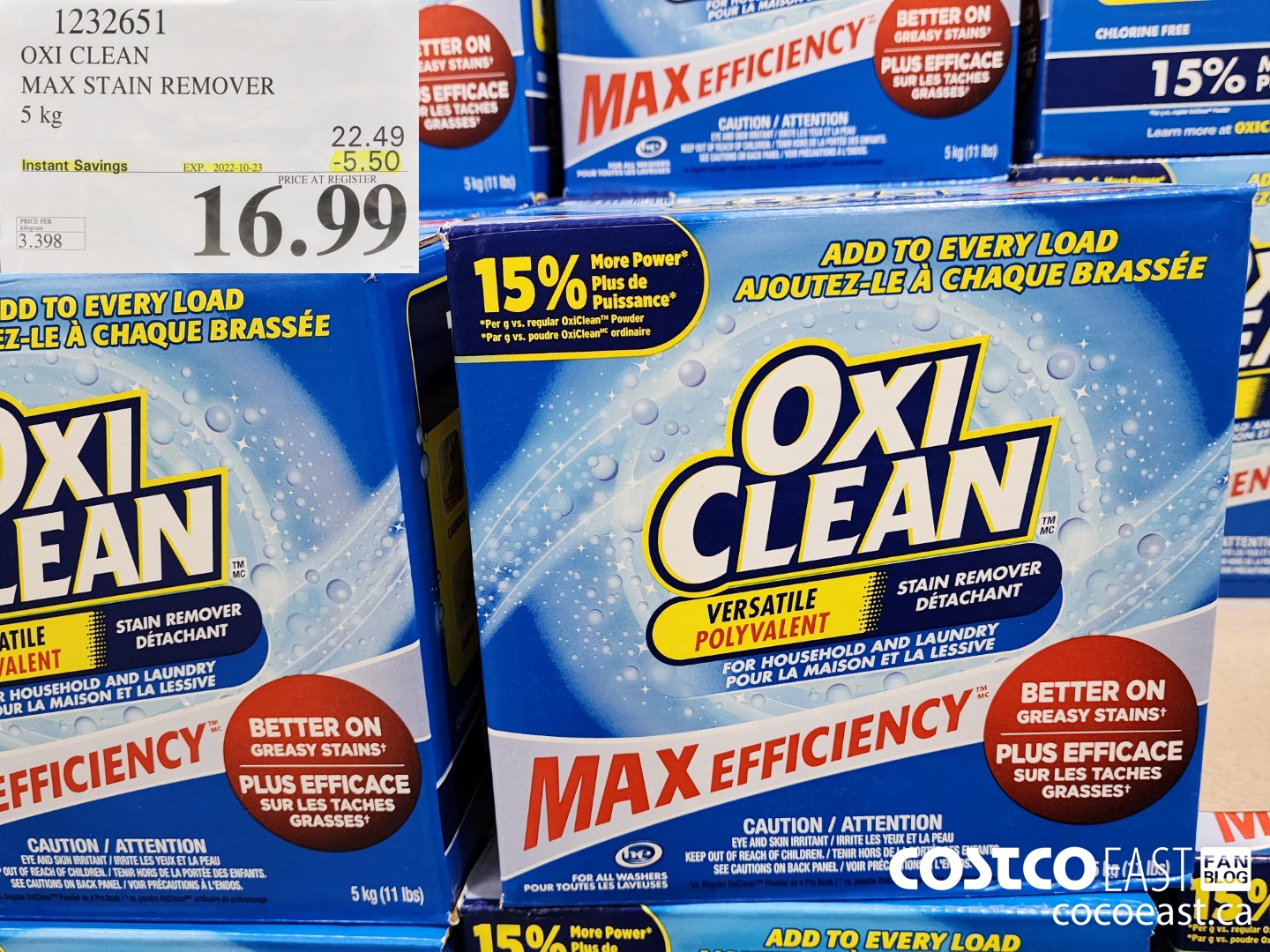 1232651 OXI CLEAN MAX STAIN REMOVER 5 kg ($5.50 INSTANT SAVINGS EXPIRES ON 2022-10-23) $16.99