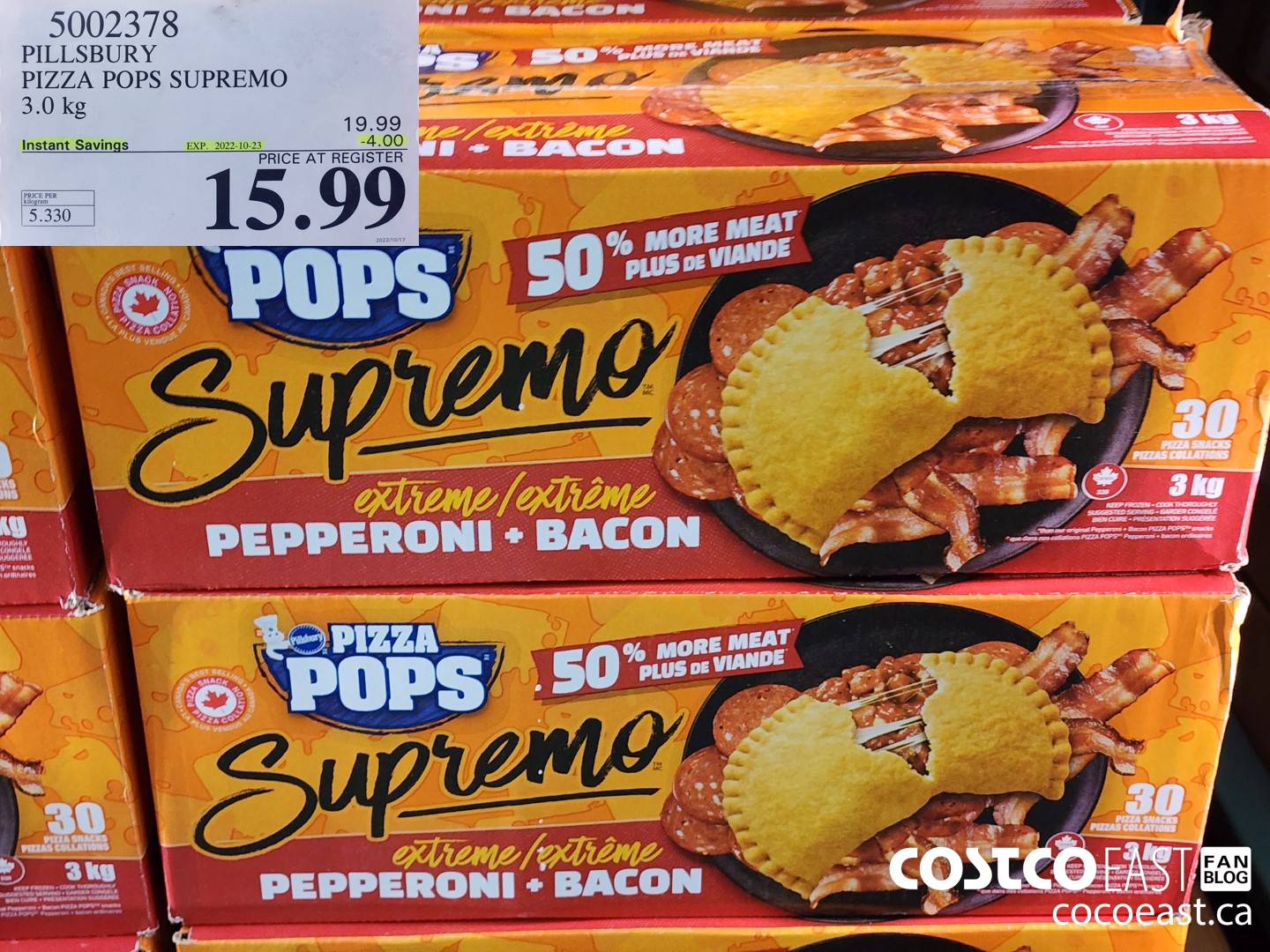 5002378 PILLSBURY PIZZA POPS SUPREMO 3.0 KG ($4.00 INSTANT SAVINGS EXPIRES ON 2022-10-23) $15.99
