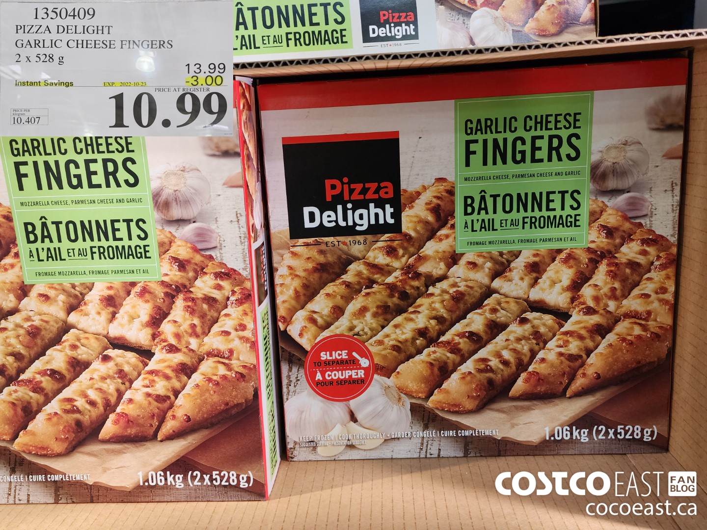 1350409 PIZZA DELIGHT GARLIC CHEESE FINGERS 2 x 528 g ($3.00 INSTANT SAVINGS EXPIRES ON 2022-10-23) $10.99