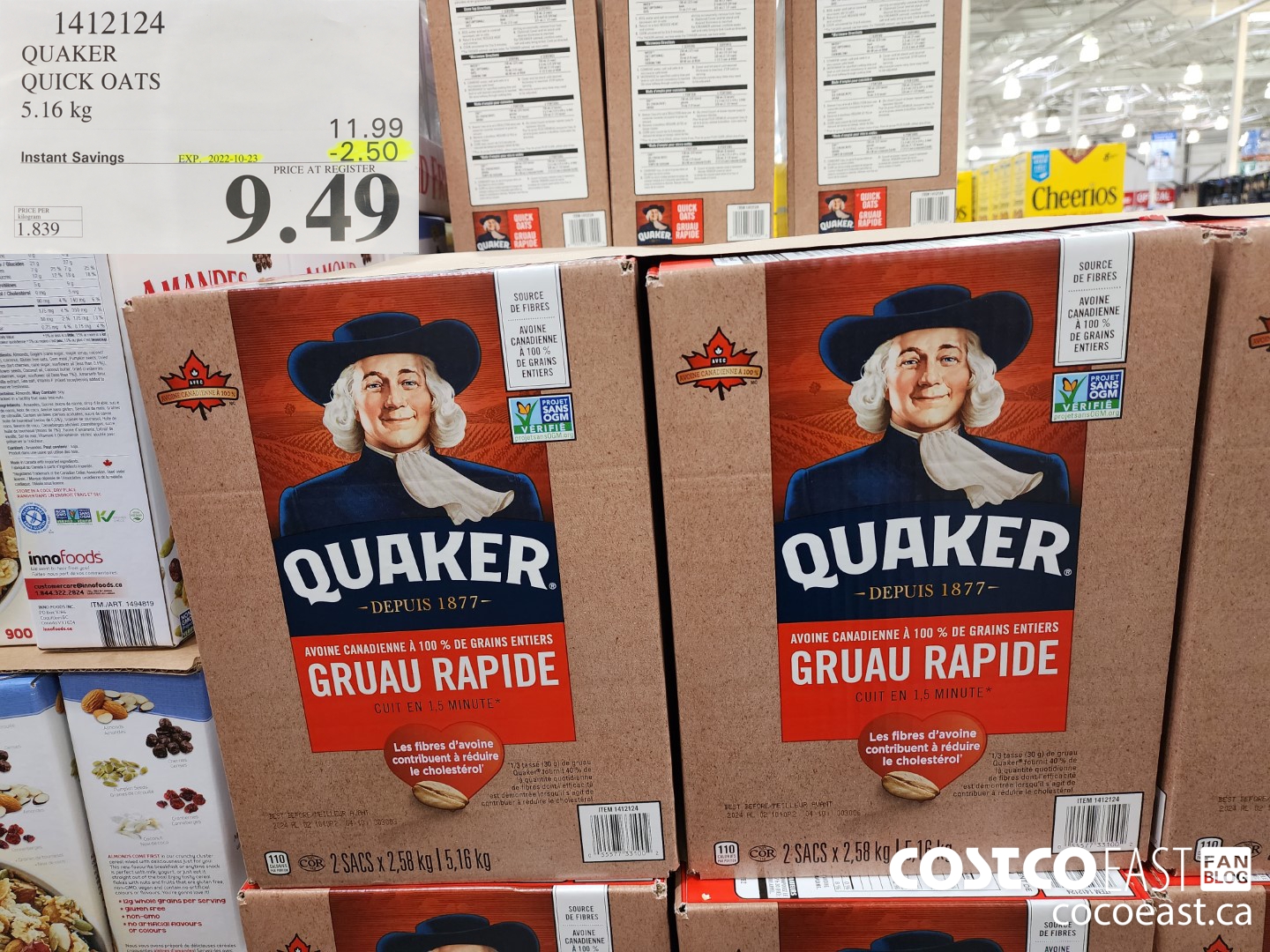 1412124 QUAKER QUICK OATS 5.16 kg ($2.50 INSTANT SAVINGS EXPIRES ON 2022-10-23) $9.49