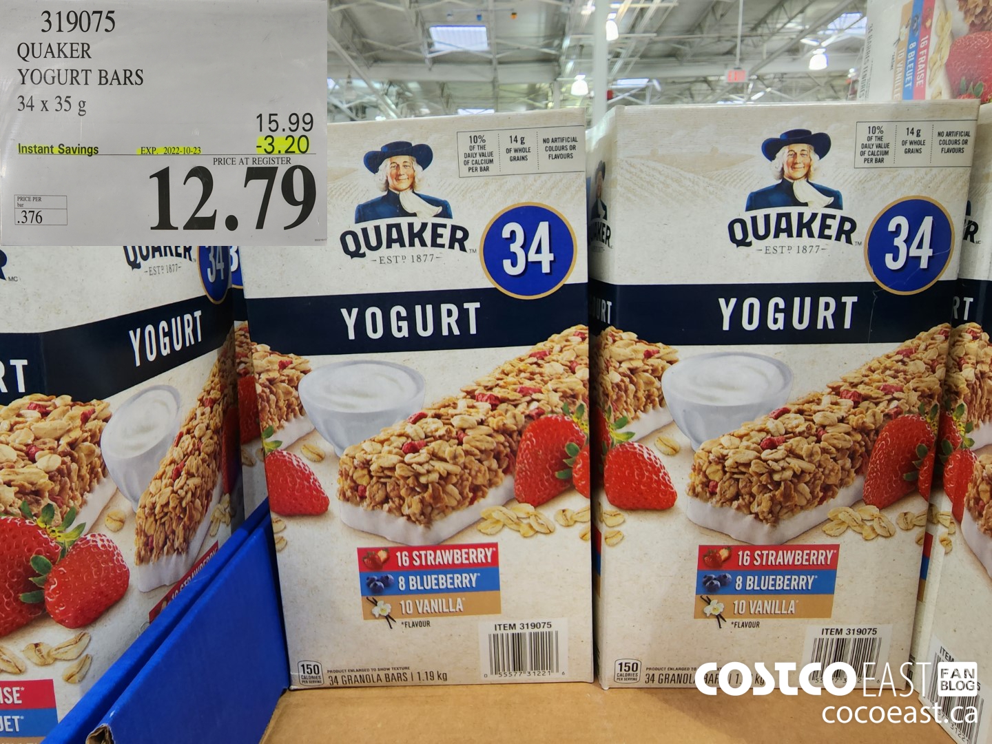 319075 QUAKER YOGURT BARS 34 x 35G ($3.20 INSTANT SAVINGS EXPIRES ON 2022-10-16) $12.79