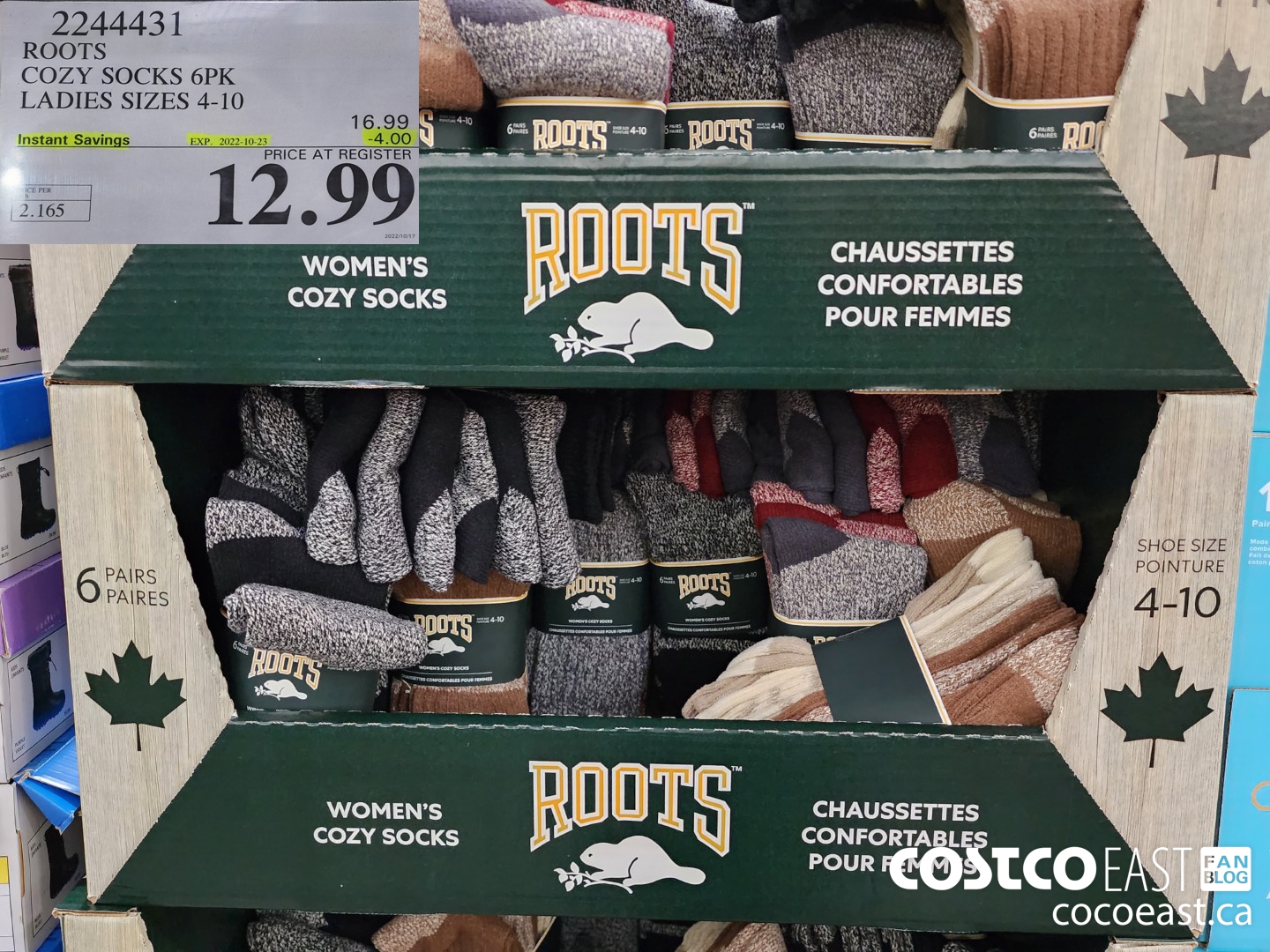 2244431 ROOTS COZY SOCKS 6PK LADIES SIZES 4-10 ($4.00 INSTANT SAVINGS EXPIRES ON 2022-10-23) $12.99