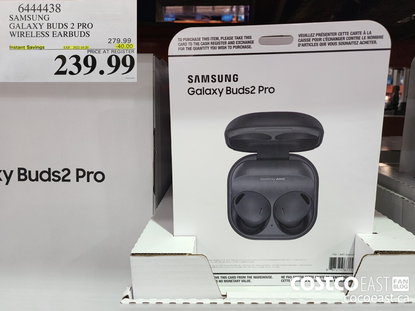 6444438 SAMSUNG GALAXY BUDS 2 PRO WIRELESS EARBUDS ($40.00 INSTANT SAVINGS EXPIRES ON 2022-10-20) $239.99