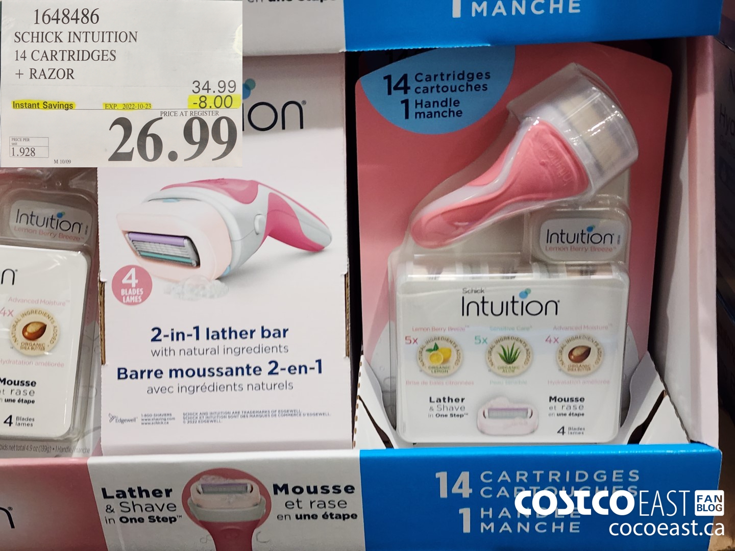 1648486 SCHICK INTUITION 14 CARTRIDGES + RAZOR ($8.00 INSTANT SAVINGS EXPIRES ON 2022-10-23) $26.99