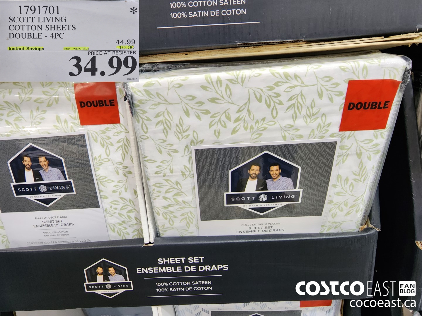 1791701 SCOTT LIVING COTTON SHEETS DOUBLE - 4PC ($10.00 INSTANT SAVINGS EXPIRES ON 2022-10-23) $34.99
