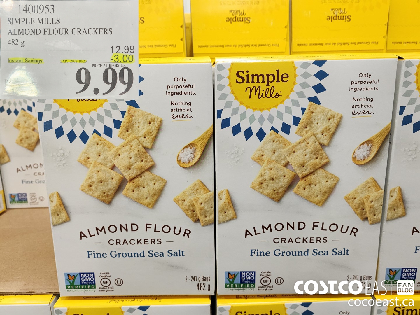 1400953 SIMPLE MILLS ALMOND FLOUR CRACKERS 482 G ($3.00 INSTANT SAVINGS EXPIRES ON 2022-10-23) $9.99