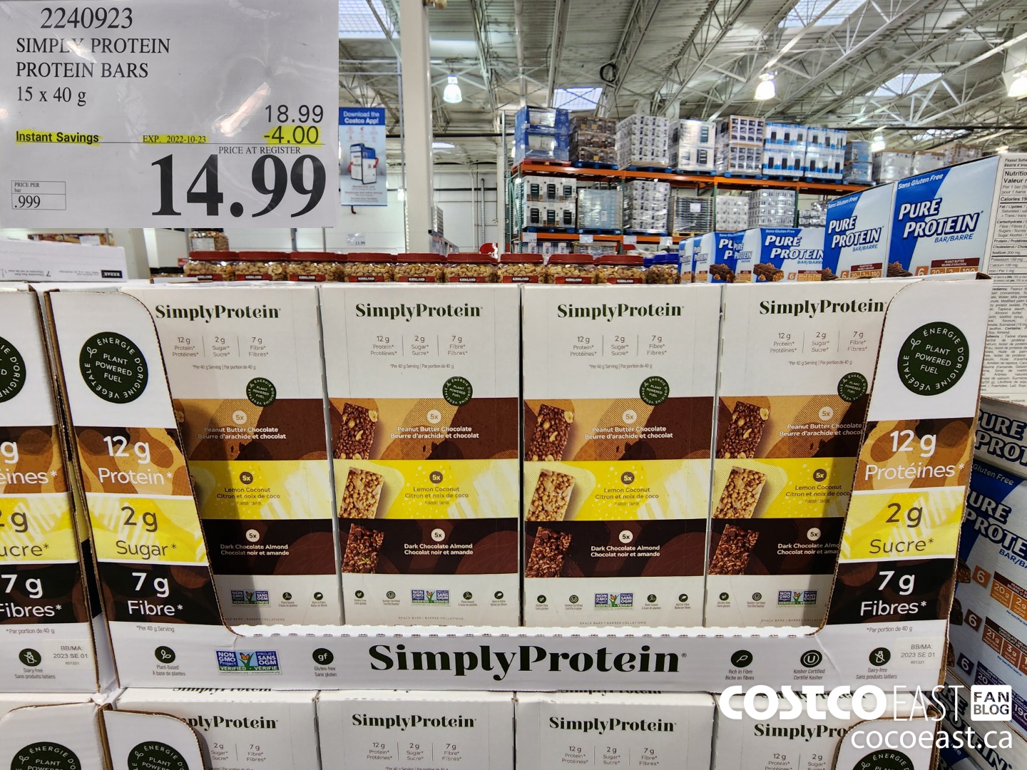 2240923 SIMPLY PROTEIN PROTEIN BARS 15 x 40 g ($4.00 INSTANT SAVINGS EXPIRES ON 2022-10-23) $14.99