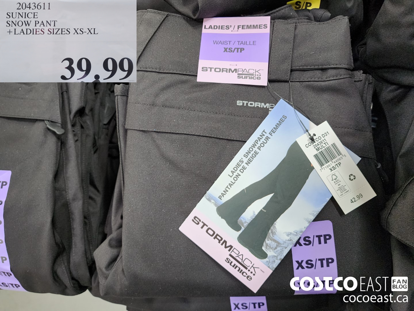 2043601 SUNICE SNOW PANT MENS SIZES S XXL 39 99 - Costco East Fan Blog