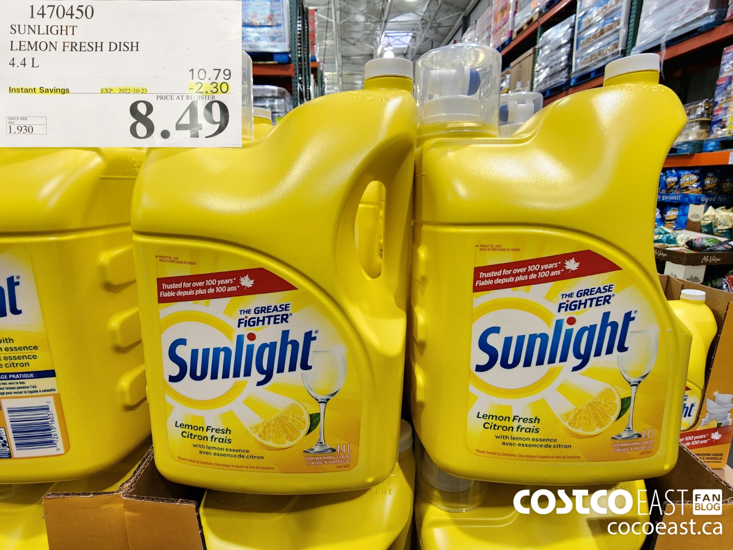 1470450 SUNLIGHT LEMON FRESH DISH 4.4L ($2.30 INSTANT SAVINGS EXPIRES ON 2022-10-23) $8.49