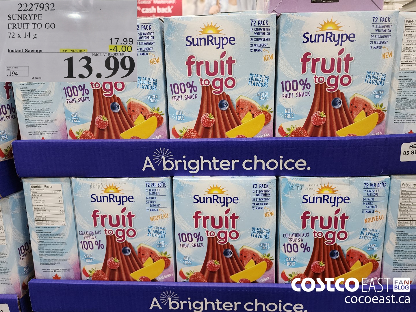2227932 SUNRYPE FRUIT TO GO 72 x 14G ($4.00 INSTANT SAVINGS EXPIRES ON 2022-10-23) $13.99