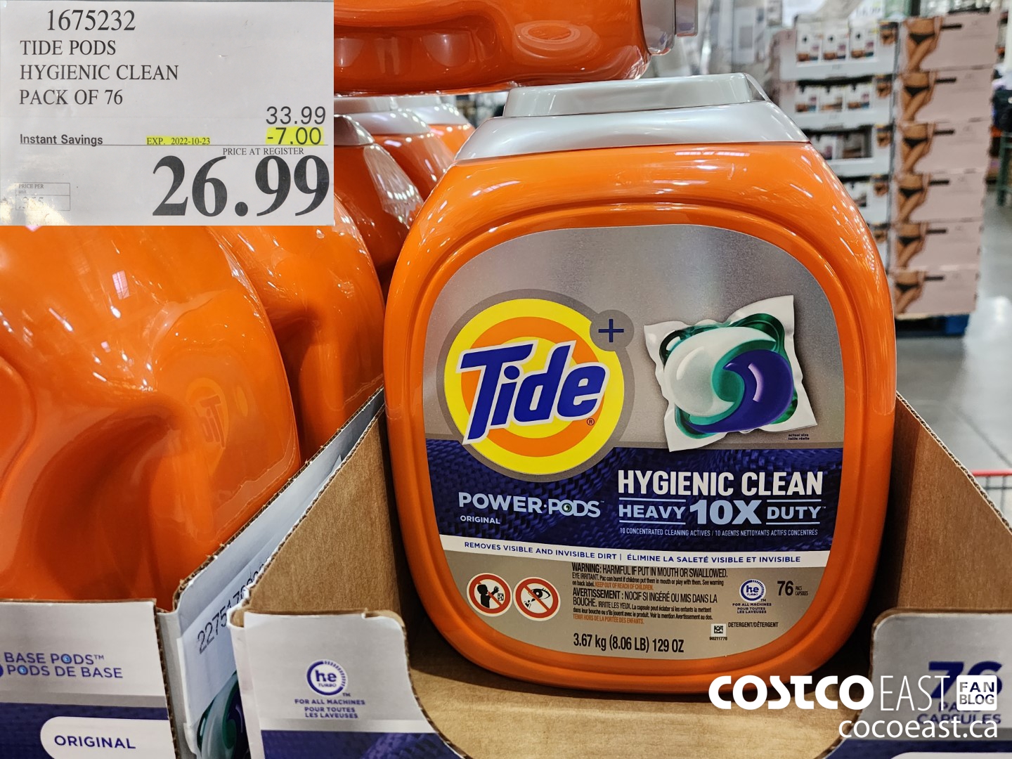 1675232 TIDE PODS HYGIENIC CLEAN PACK OF 76 ($7.00 INSTANT SAVINGS EXPIRES ON 2022-10-23) $26.99