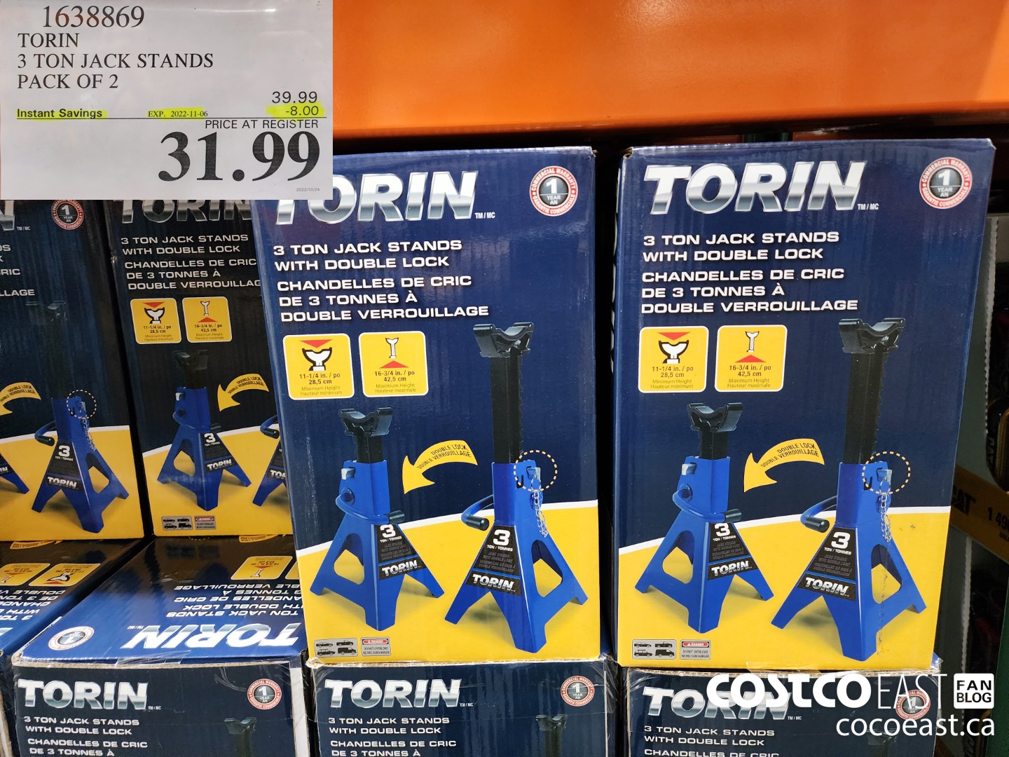 1638869 TORIN 3 TON JACK STANDS PACK OF 2 ($8.00 INSTANT SAVINGS EXPIRES ON 2022-11-06) $31.99
