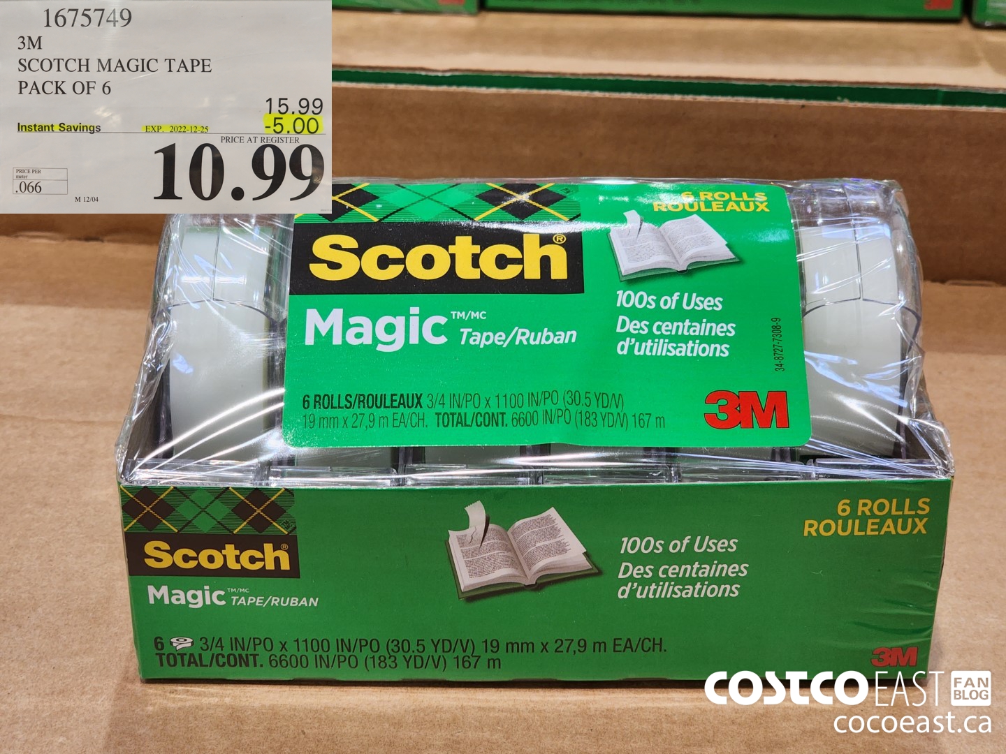 1675749 3M SCOTCH MAGIC TAPE PACK OF 6 ($5.00 INSTANT SAVINGS EXPIRES ON 2022-12-25) $10.99