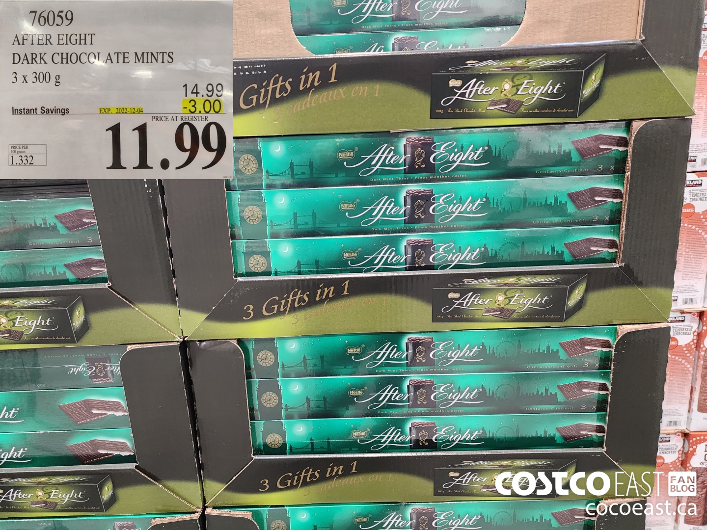 76059 AFTER EIGHT DARK CHOCOLATE MINTS 3 X 300 G ($3.00 INSTANT SAVINGS EXPIRES ON 2022-12-04) $11.99