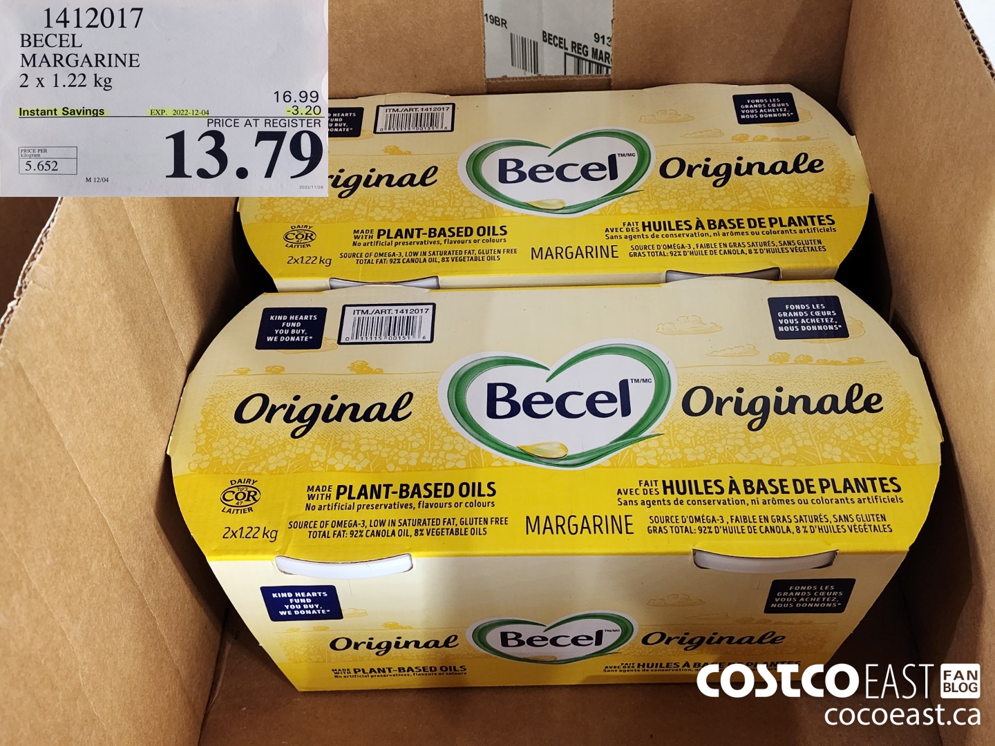 1412017 BECEL MARGARINE 2 x 1.22 KG ($3.20 INSTANT SAVINGS EXPIRES ON 2022-12-04) $13.79