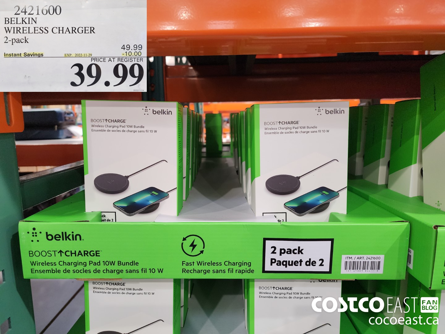 2421600 BELKIN WIRELESS CHARGER 2 PACK ($10.00 INSTANT SAVINGS EXPIRES ON 2022-11-29) $39.99