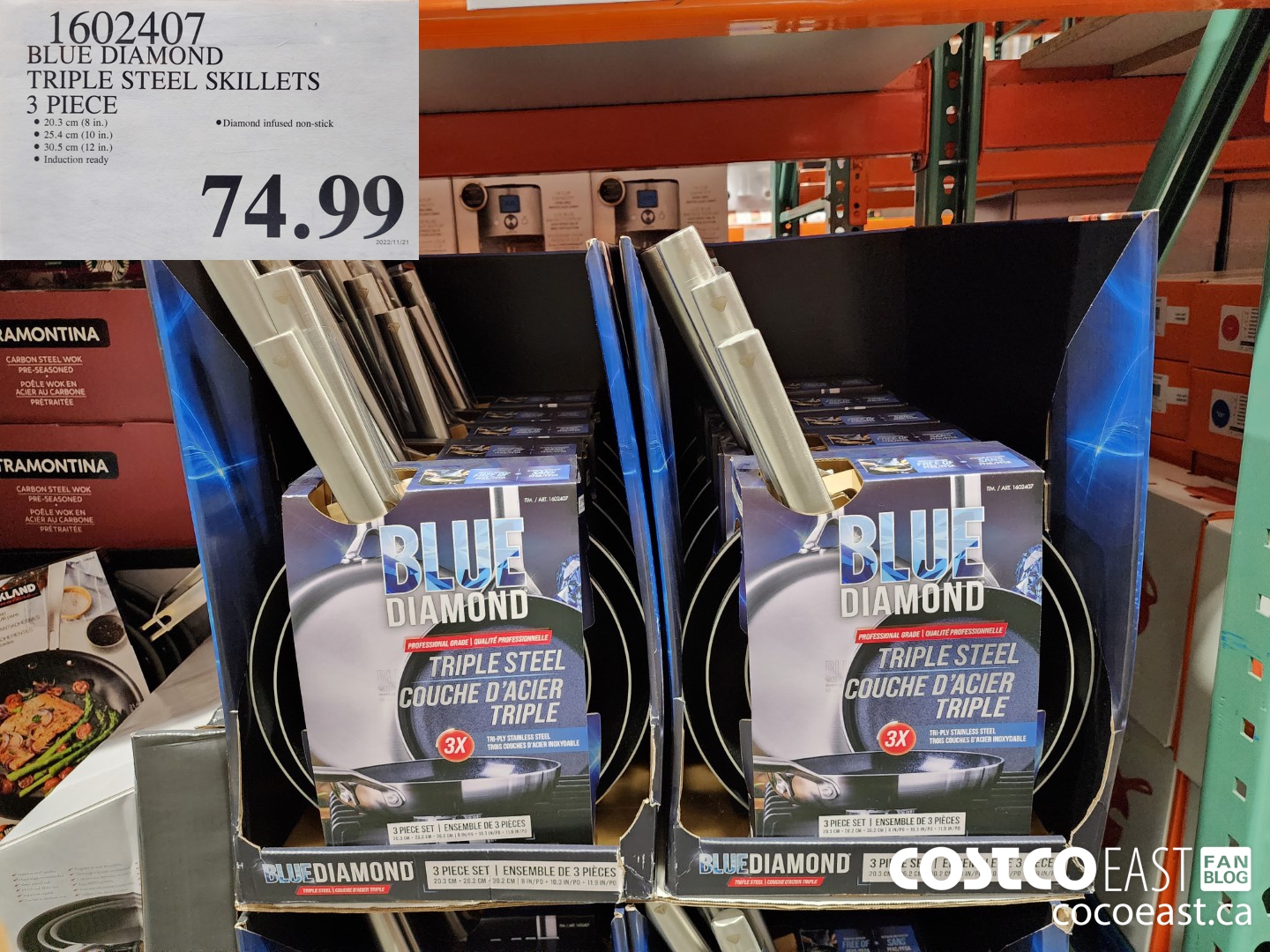 1602407 BLUE DIAMOND TRIPLE STEEL SKILLETS 3 PIECE $74.99