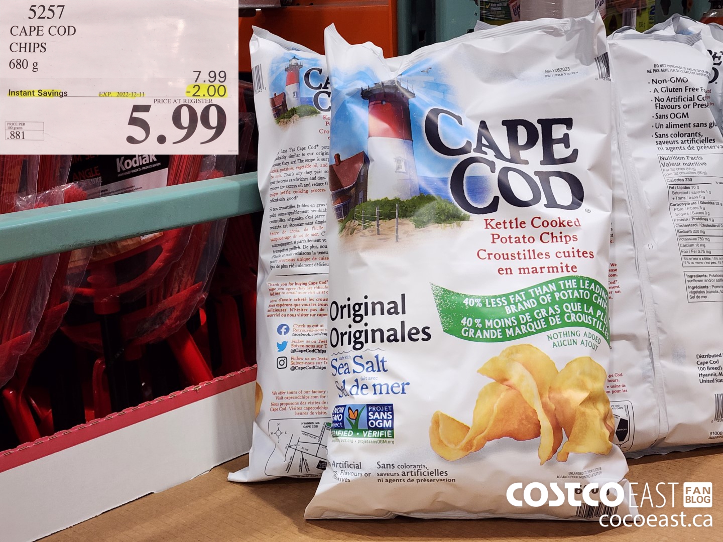 5257 CAPE COD CHIPS 680G ($2.00 INSTANT SAVINGS EXPIRES ON 2022-12-11) $5.99