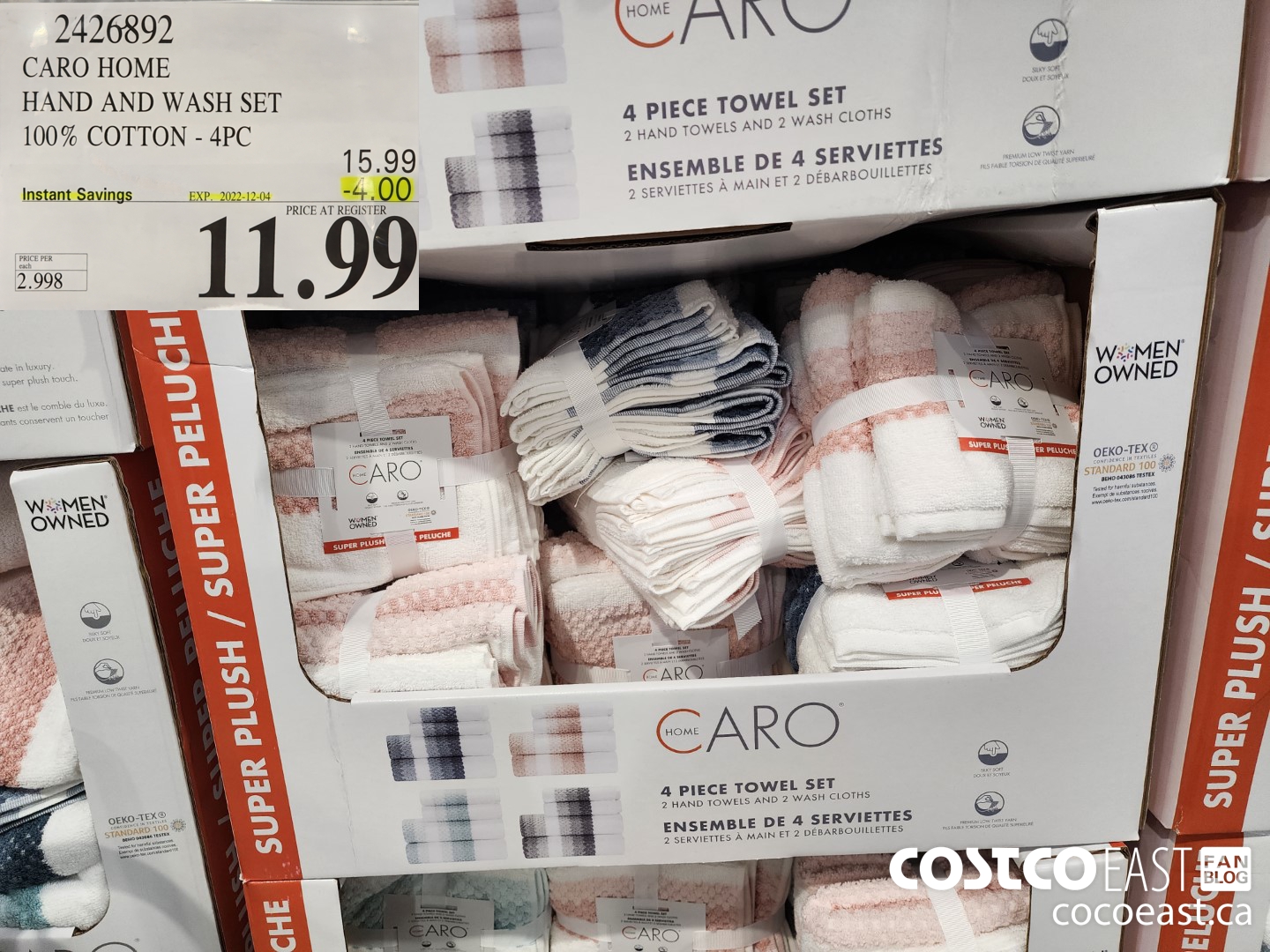 2426892 CARO HOME HAND AND WASH 100% COTTON - 4PC ($4.00 INSTANT SAVINGS EXPIRES ON 2022-12-04) $11.99