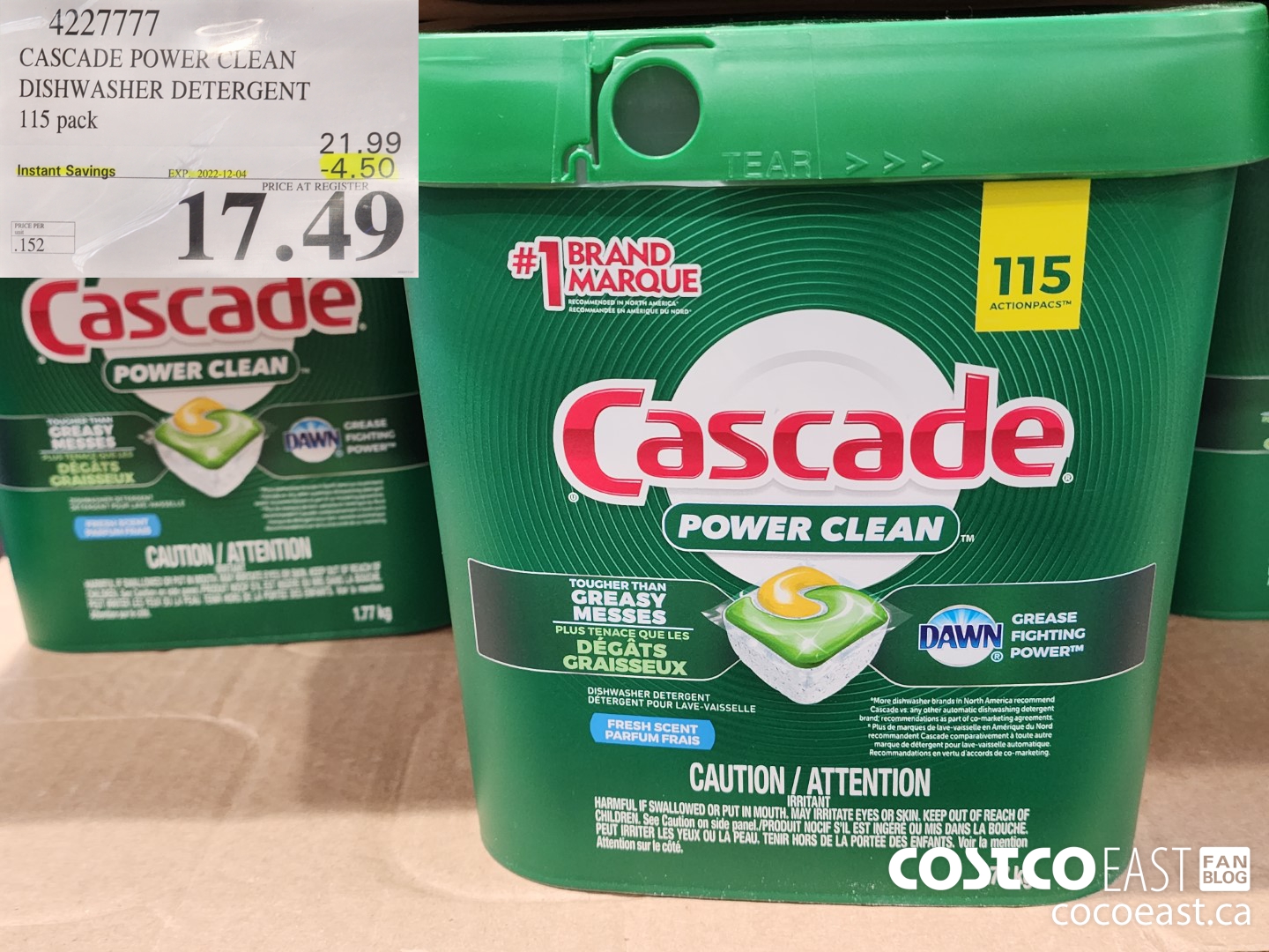 4227777 CASCADE POWER CLEAN DISHWASHER DETERGENT 115 tabs ($4.50 INSTANT SAVINGS EXPIRES ON 2022-12-04) $17.49