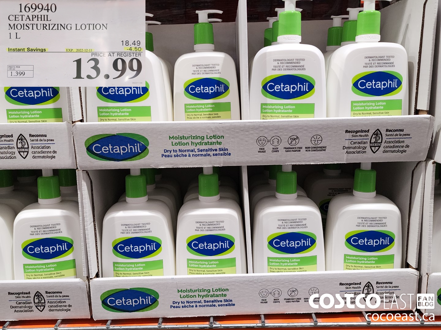 169940 CETAPHIL MOISTURIZING LOTION 1 L ($4.50 INSTANT SAVINGS EXPIRES ON 2022-12-11) $13.99