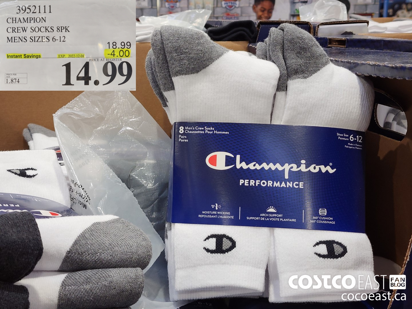 3952111 CHAMPION CREW SOCKS 8PK MENS SIZES 6-12 ($4.00 INSTANT SAVINGS EXPIRES ON 2022-12-04) $14.99