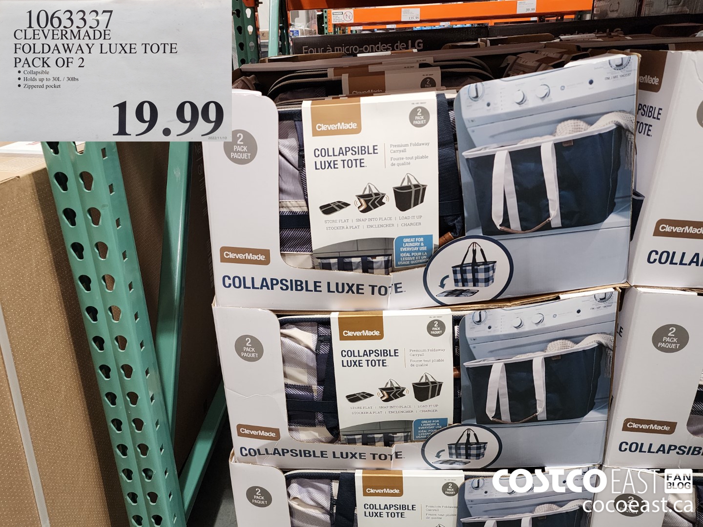 1063337 CLEVERMADE FOLDAWAY LUXE TOTE PACK OF 2 $19.99