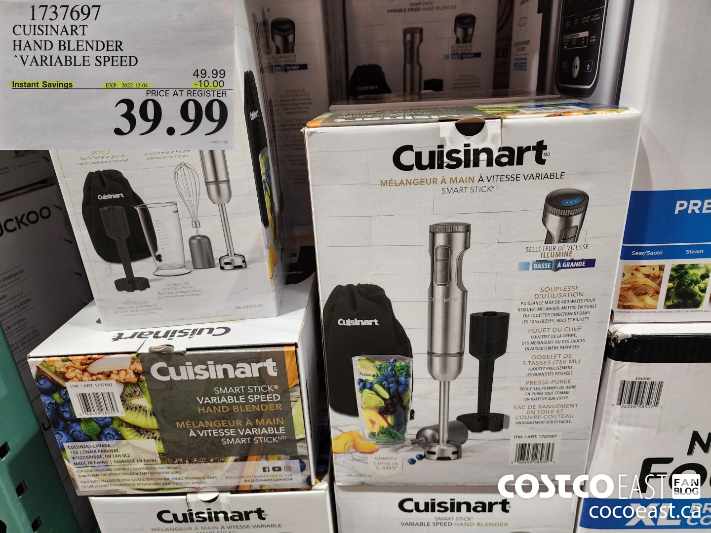 1737697 CUISINART HAND BLENDER VARIABLE SPEED ($10.00 INSTANT SAVINGS EXPIRES ON 2022-12-04) $39.99