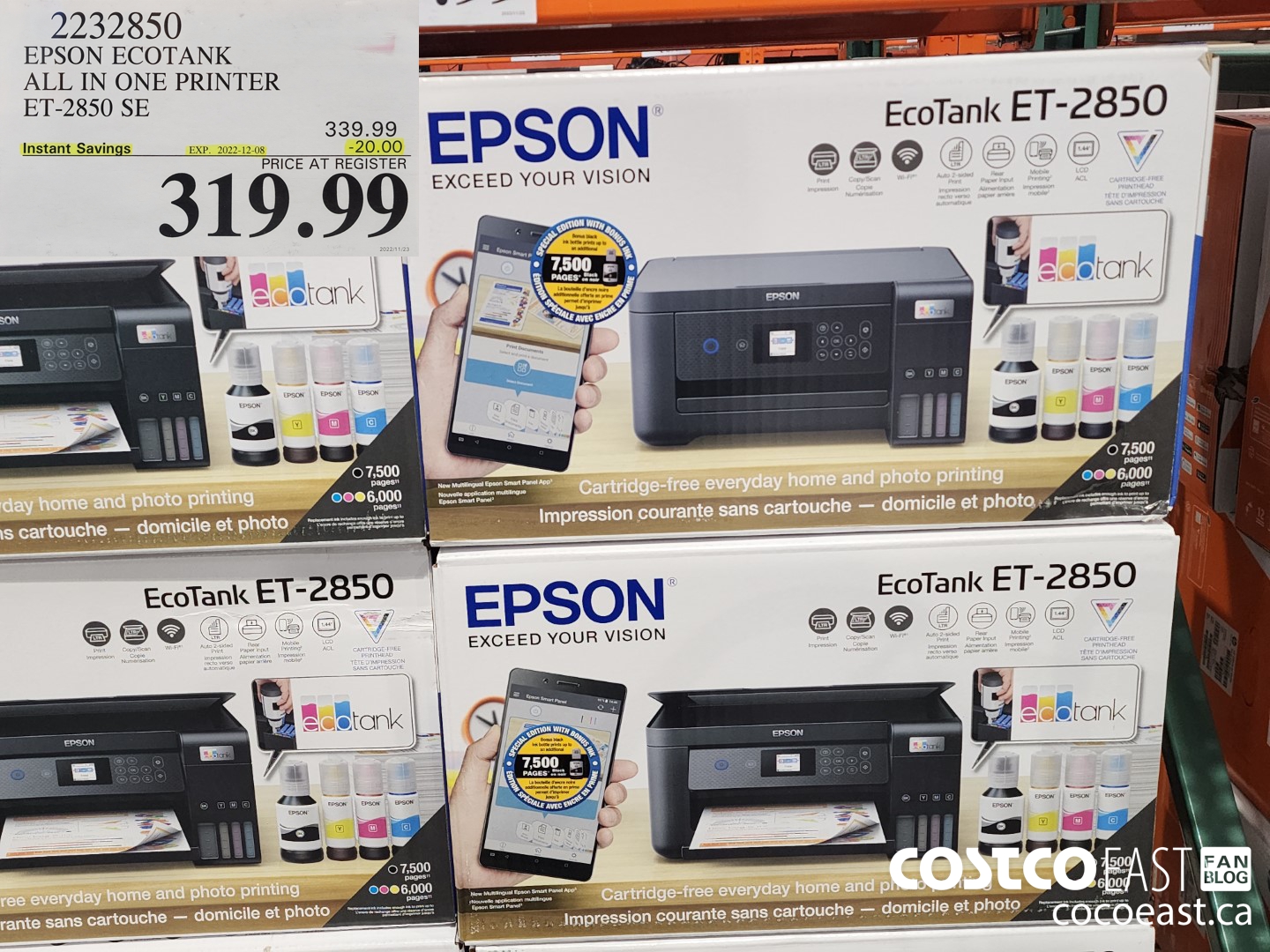 2232850 EPSON ECOTANK ALL IN ONE PRINTER ET-2850 SE ($20.00 INSTANT SAVINGS EXPIRES ON 2022-12-08) $319.99